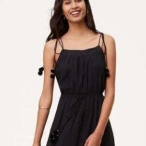 Loft Pom Pom Tie Waist Maxi Dress in Black - Medium